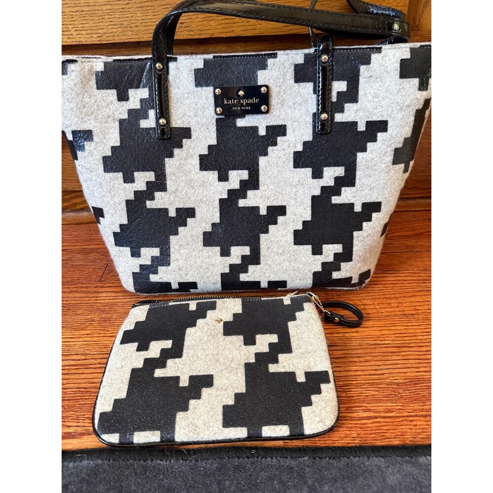 Kate Spade New York‎ Telltale Twinkle Harmony Wool Bag Set Houndstooth Preppy